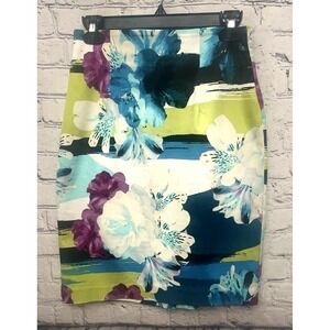 Worthington Skirt Womens 4 Floral Straight Pencil Watercolor Art‎ Easter Spring